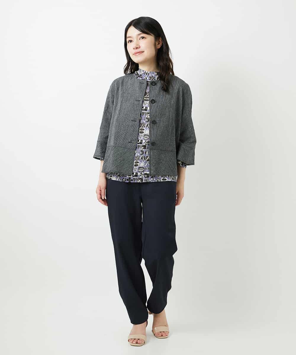 NHBHF80270 GIANNI LO GIUDICE(小さいサイズ)(メゾン ドゥ サンク) 綿麻ワッシャーペプラムデザインブラウス ブラウン