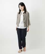 NHBHF80270 GIANNI LO GIUDICE(小さいサイズ)(メゾン ドゥ サンク) 綿麻ワッシャーペプラムデザインブラウス ブラウン