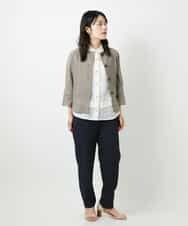 NHBHF80270 GIANNI LO GIUDICE(小さいサイズ)(メゾン ドゥ サンク) 綿麻ワッシャーペプラムデザインブラウス ブラウン
