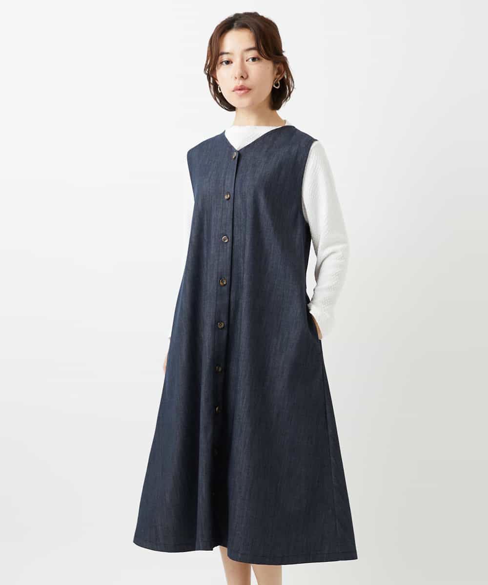NHEGF85360 GIANNI LO GIUDICE(小さいサイズ)(メゾン ドゥ サンク) [セットアップ対応]デニムライクジャンパースカート ネイビー
