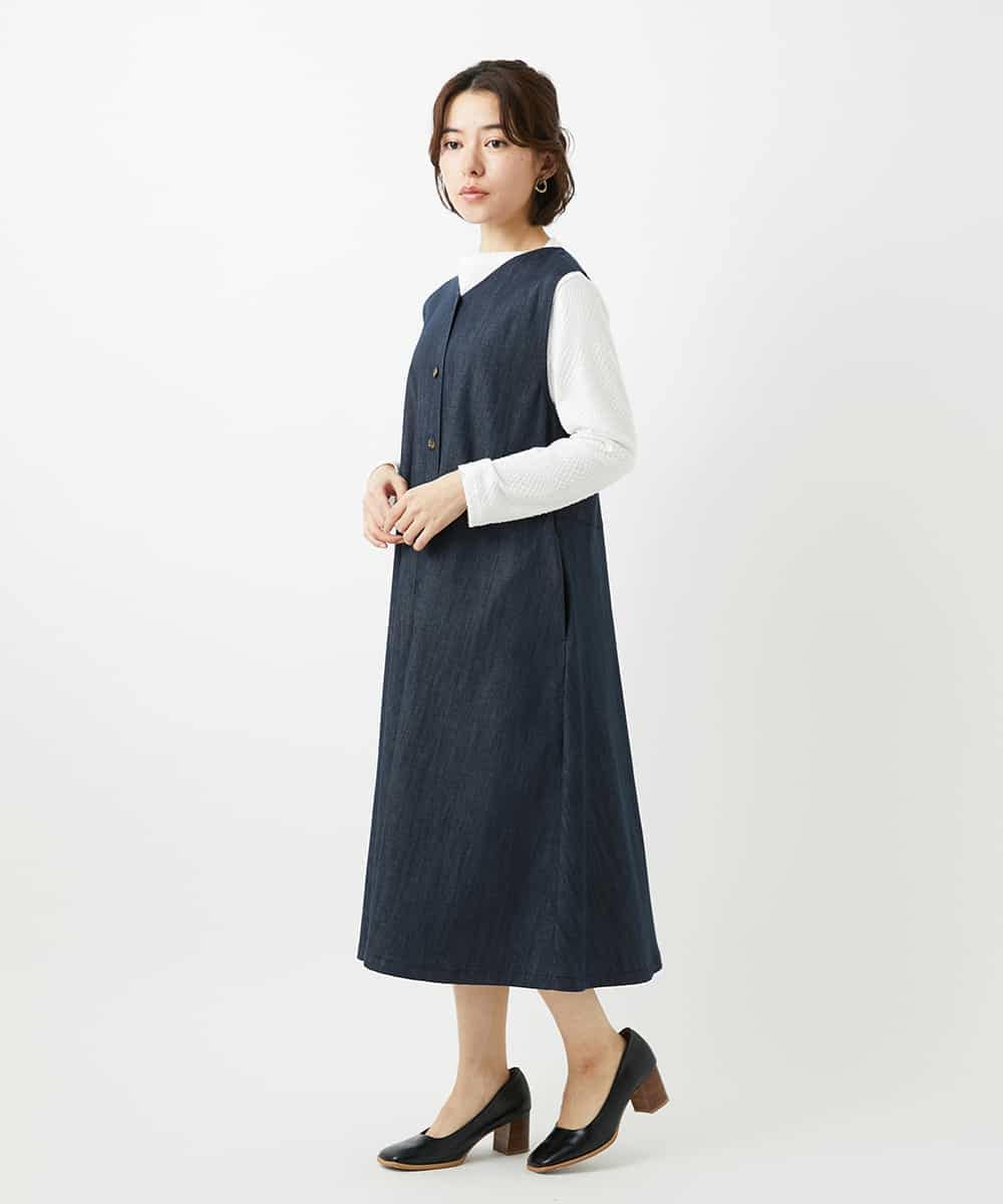 NHEGF85360 GIANNI LO GIUDICE(小さいサイズ)(メゾン ドゥ サンク) [セットアップ対応]デニムライクジャンパースカート ネイビー