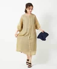 NHEHE60330 GIANNI LO GIUDICE(小さいサイズ)(メゾン ドゥ サンク) 麻シャンブレープリントワンピース イエローベージュ