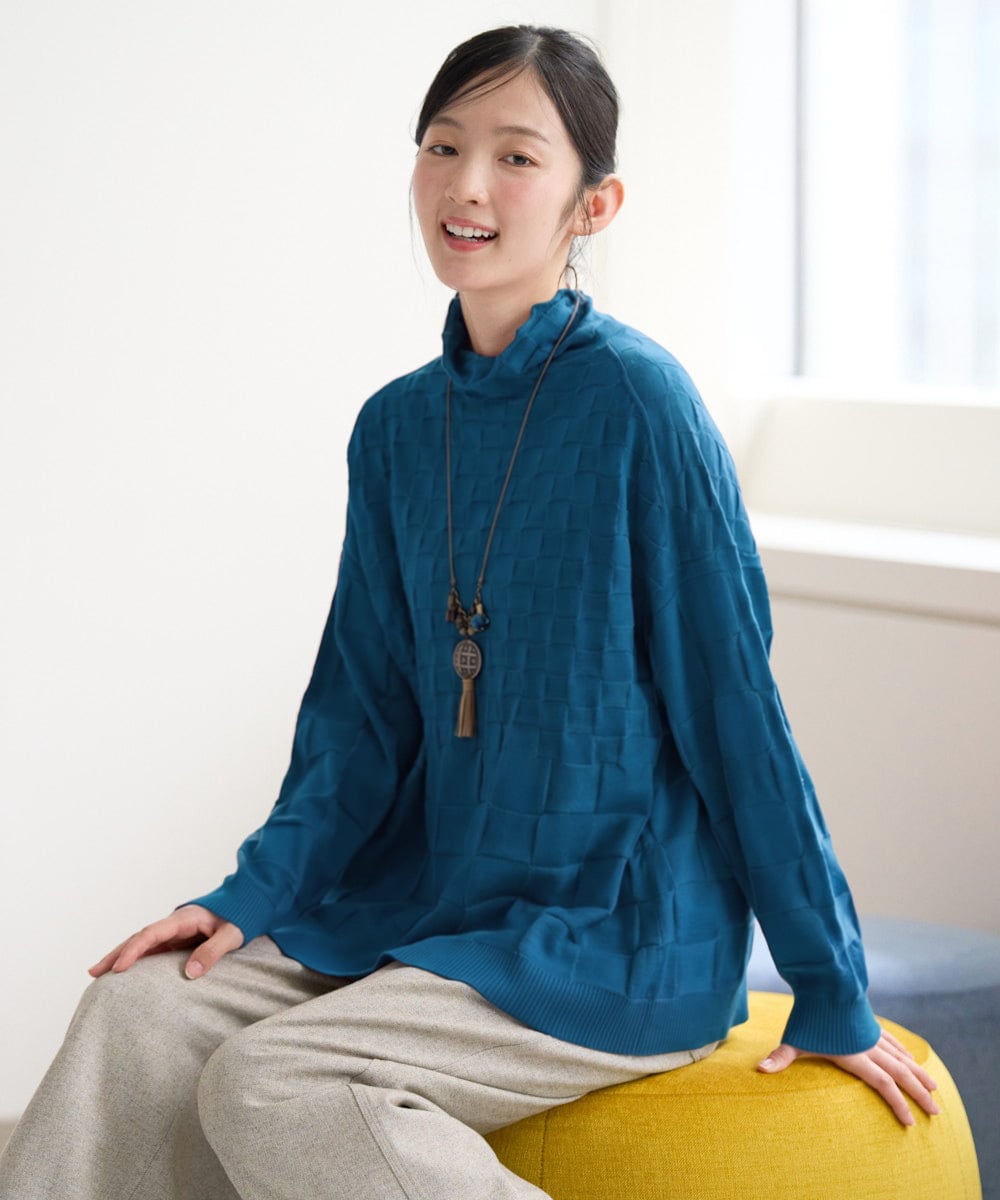 NHFAH46270 GIANNI LO GIUDICE(小さいサイズ)(メゾン ドゥ サンク) エクストラファインウールブロックチェックニット ブルー