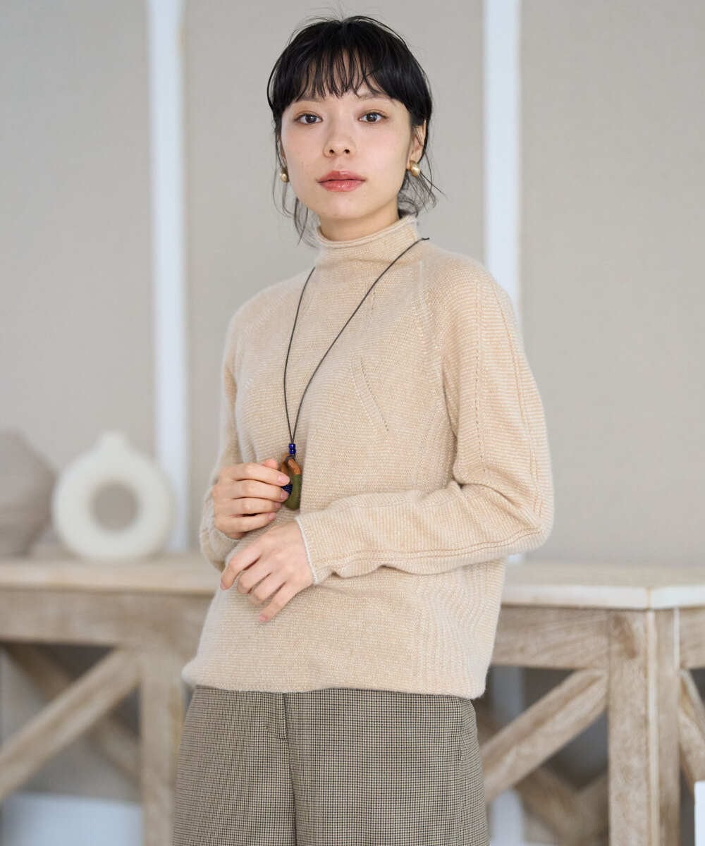 NHFAI86360 GIANNI LO GIUDICE(小さいサイズ)(メゾン ドゥ サンク) ピュアカシミヤハイネックプルオーバーニット オレンジベージュ