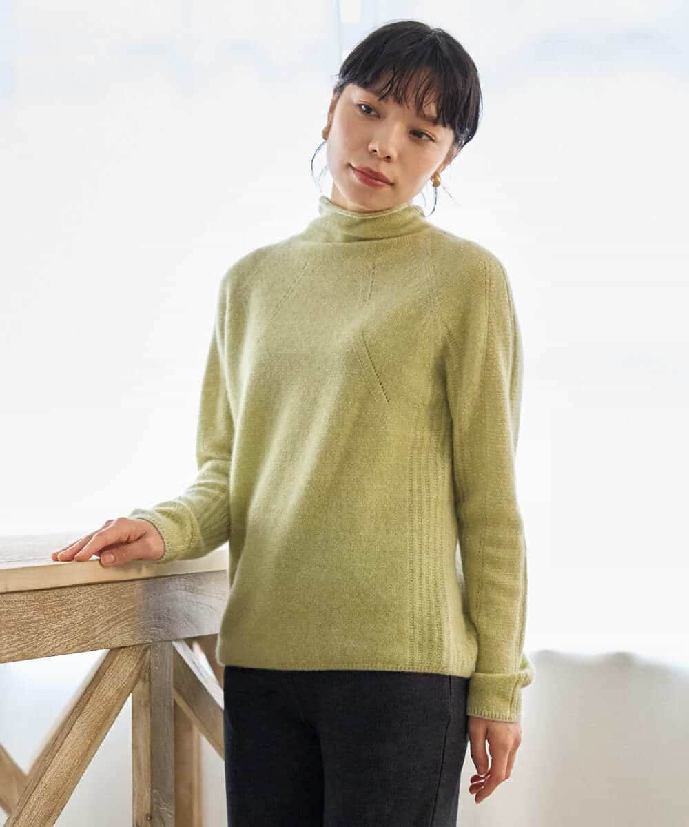 NHFAI86360 GIANNI LO GIUDICE(小さいサイズ)(メゾン ドゥ サンク) ピュアカシミヤハイネックプルオーバーニット ライトイエロー