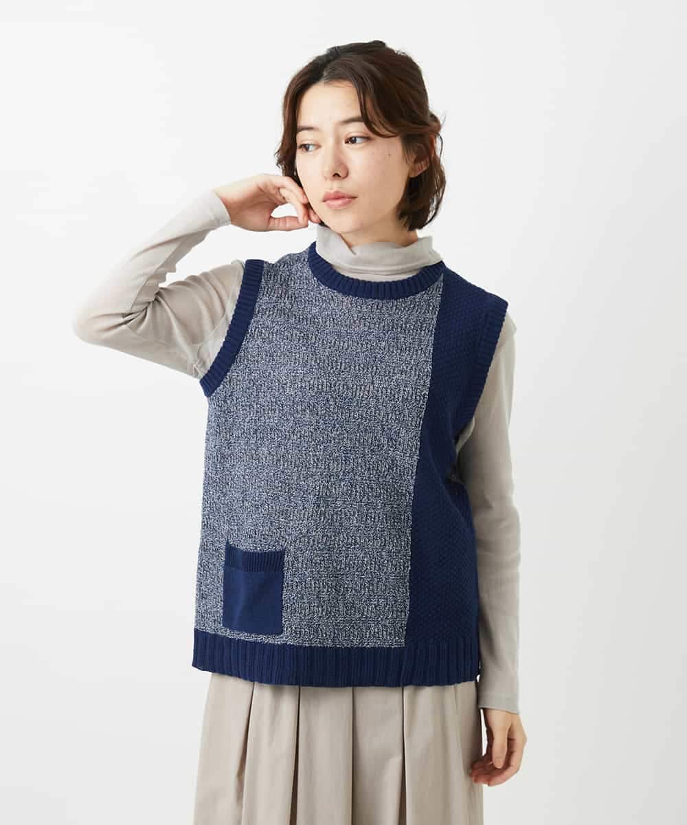 NHFEF13250 GIANNI LO GIUDICE(小さいサイズ)(メゾン ドゥ サンク) コットン杢ニットベスト ネイビー