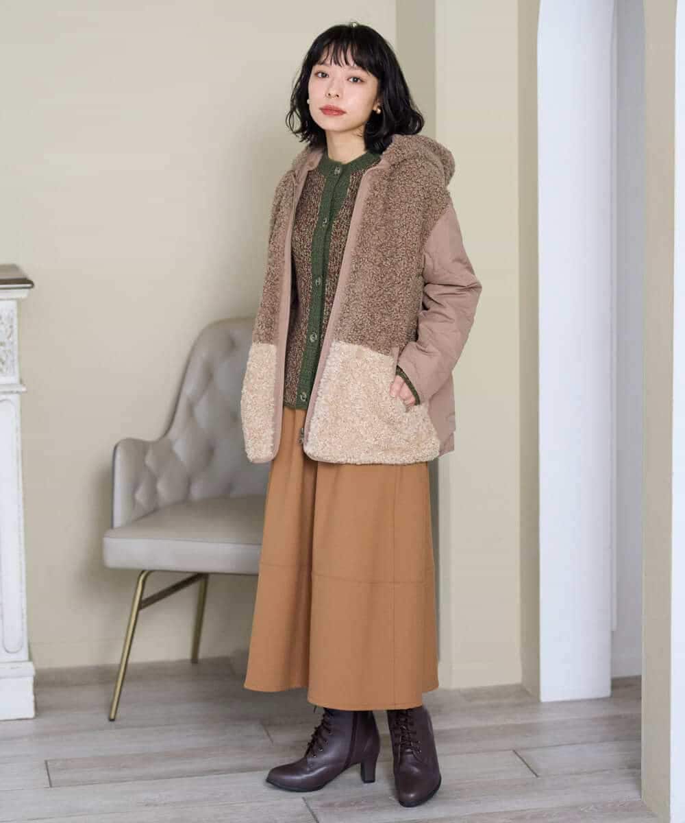NHHAH36270 GIANNI LO GIUDICE(小さいサイズ)(メゾン ドゥ サンク) [日本製]2WAYツイル裏起毛スカート ベージュ