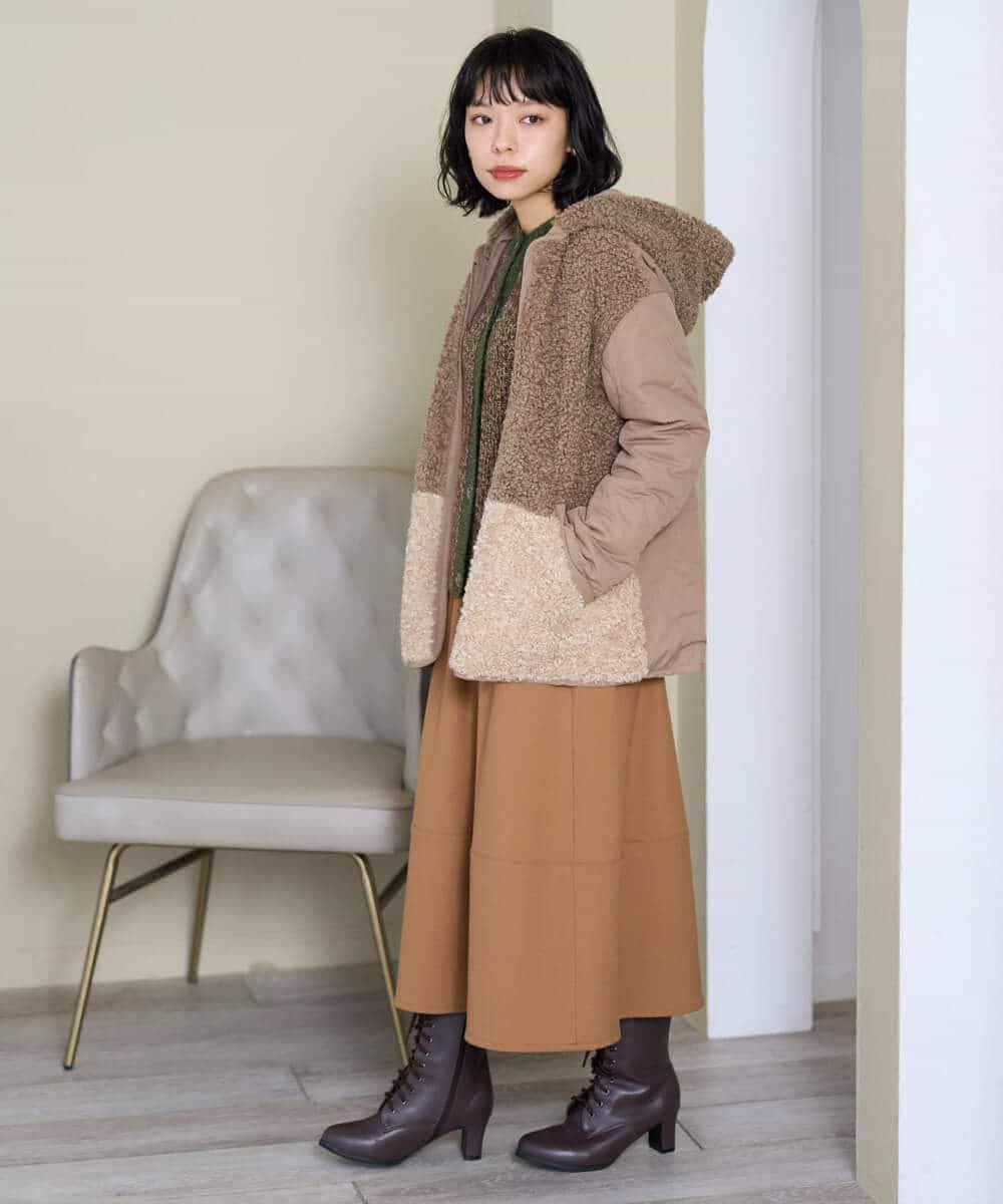NHHAH36270 GIANNI LO GIUDICE(小さいサイズ)(メゾン ドゥ サンク) [日本製]2WAYツイル裏起毛スカート ベージュ