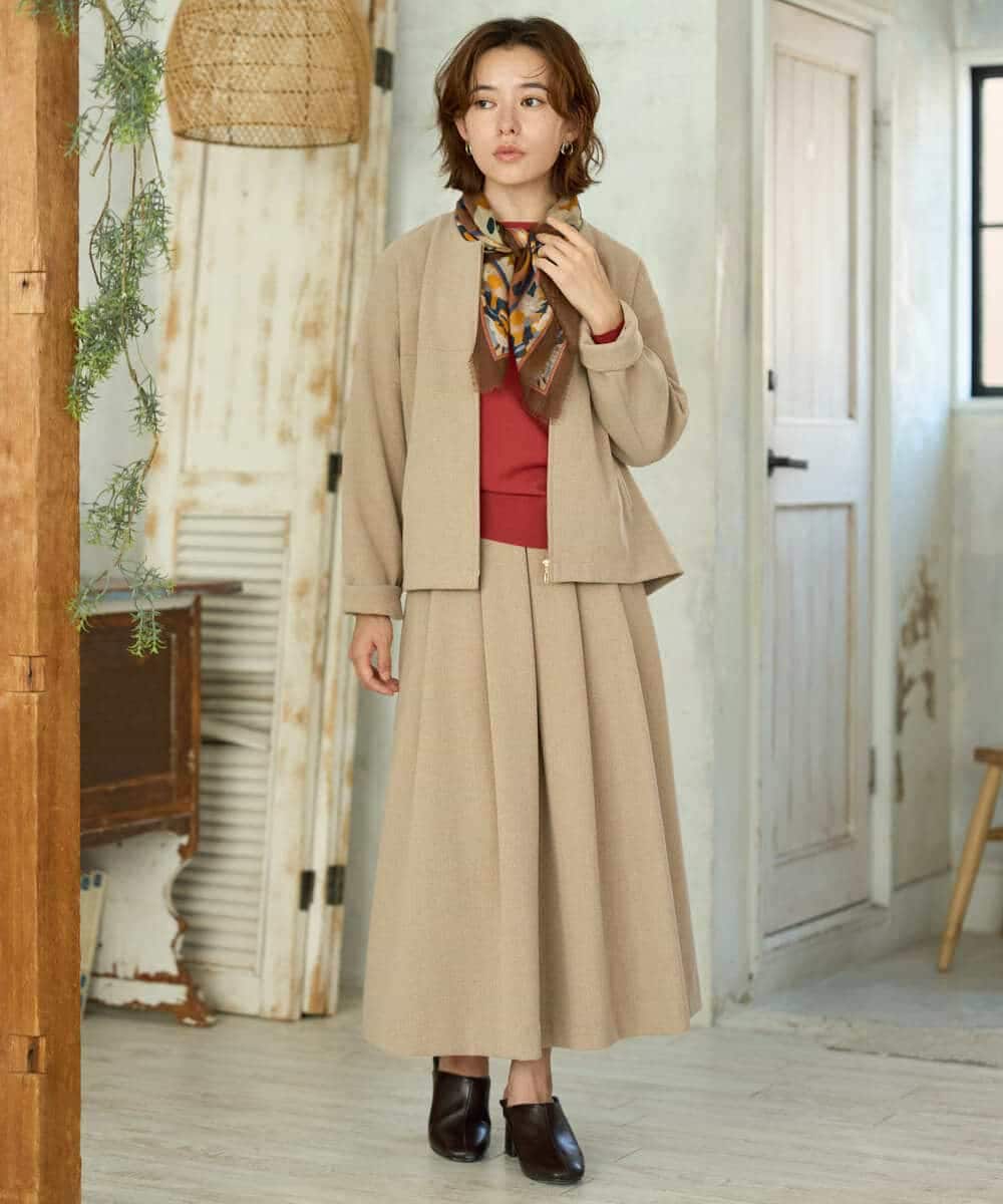 NHHAI86290 GIANNI LO GIUDICE(小さいサイズ)(メゾン ドゥ サンク) [セットアップ対応]タックフレアースカート ベージュ