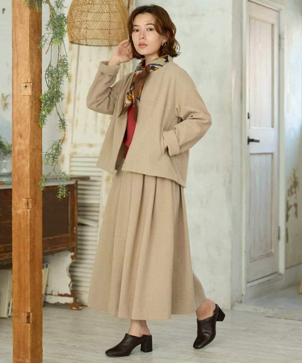 NHHAI86290 GIANNI LO GIUDICE(小さいサイズ)(メゾン ドゥ サンク) [セットアップ対応]タックフレアースカート ベージュ