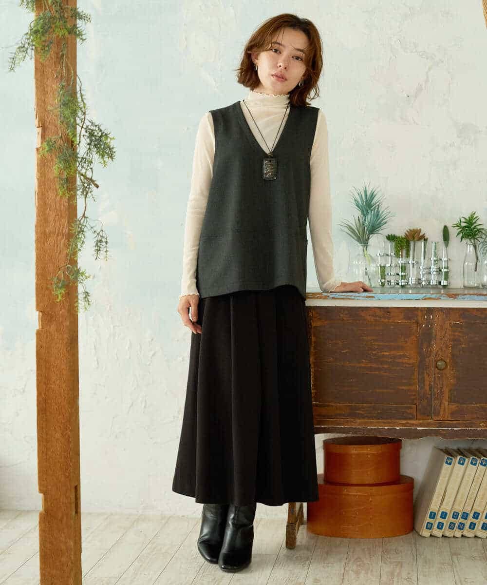 NHHAI86290 GIANNI LO GIUDICE(小さいサイズ)(メゾン ドゥ サンク) [セットアップ対応]タックフレアースカート ベージュ
