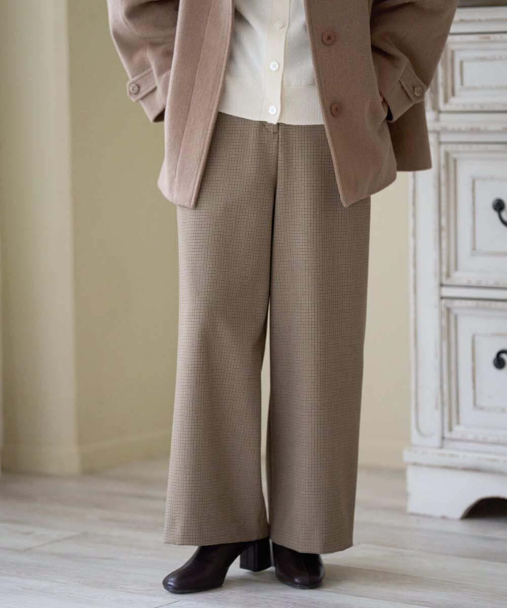 NHLAI89210 GIANNI LO GIUDICE(小さいサイズ)(メゾン ドゥ サンク) [セットアップ対応]チェック柄ワイドストレートパンツ ベージュ
