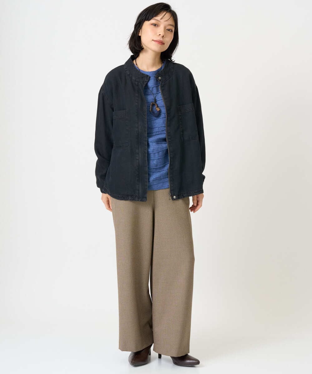NHLAI89210 GIANNI LO GIUDICE(小さいサイズ)(メゾン ドゥ サンク) [セットアップ対応]チェック柄ワイドストレートパンツ グレー