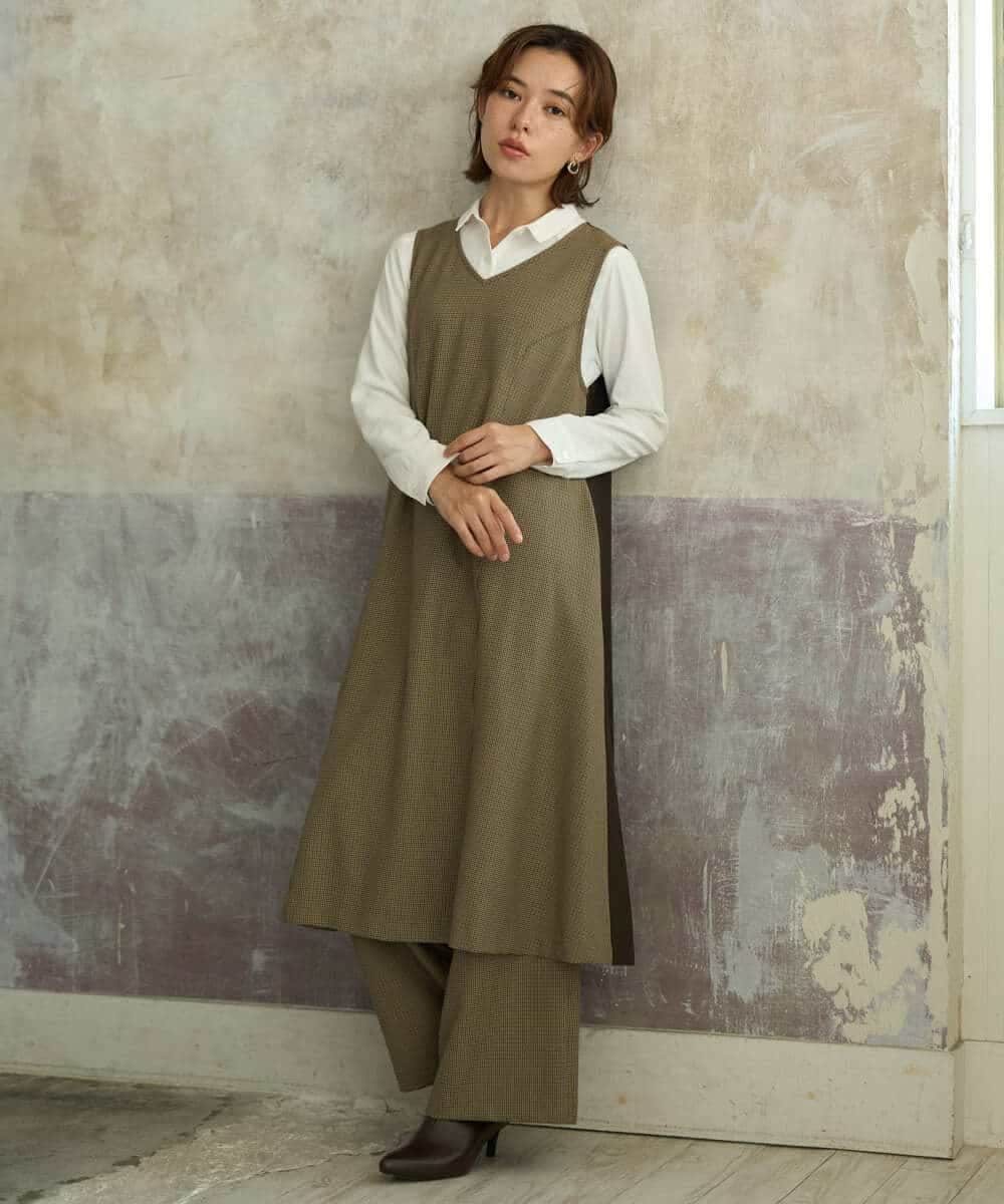 NHLAI89210 GIANNI LO GIUDICE(小さいサイズ)(メゾン ドゥ サンク) [セットアップ対応]チェック柄ワイドストレートパンツ グレー