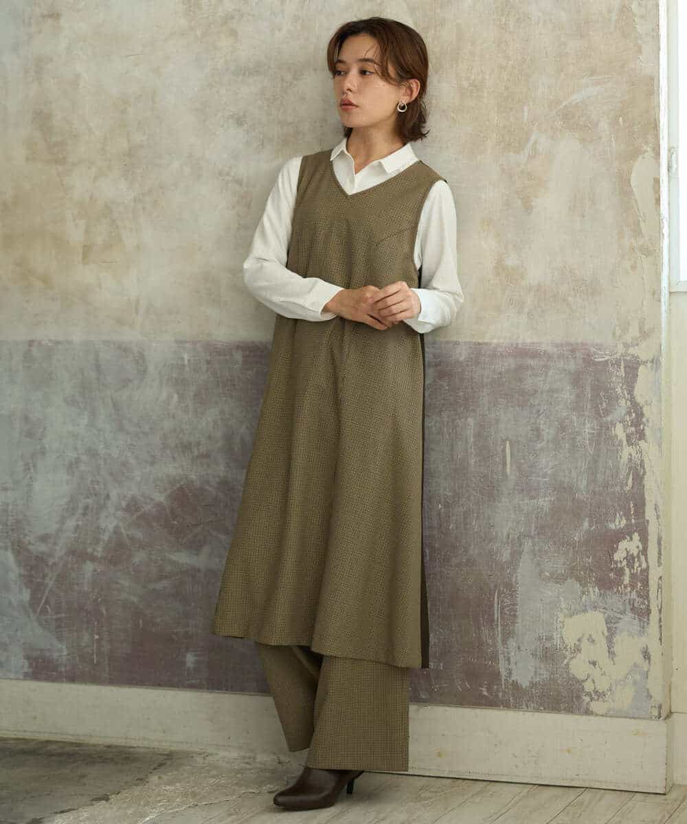 NHLAI89210 GIANNI LO GIUDICE(小さいサイズ)(メゾン ドゥ サンク) [セットアップ対応]チェック柄ワイドストレートパンツ グレー