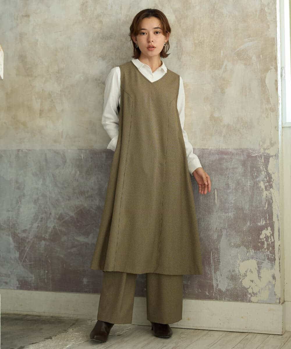 NHLAI89210 GIANNI LO GIUDICE(小さいサイズ)(メゾン ドゥ サンク) [セットアップ対応]チェック柄ワイドストレートパンツ グレー