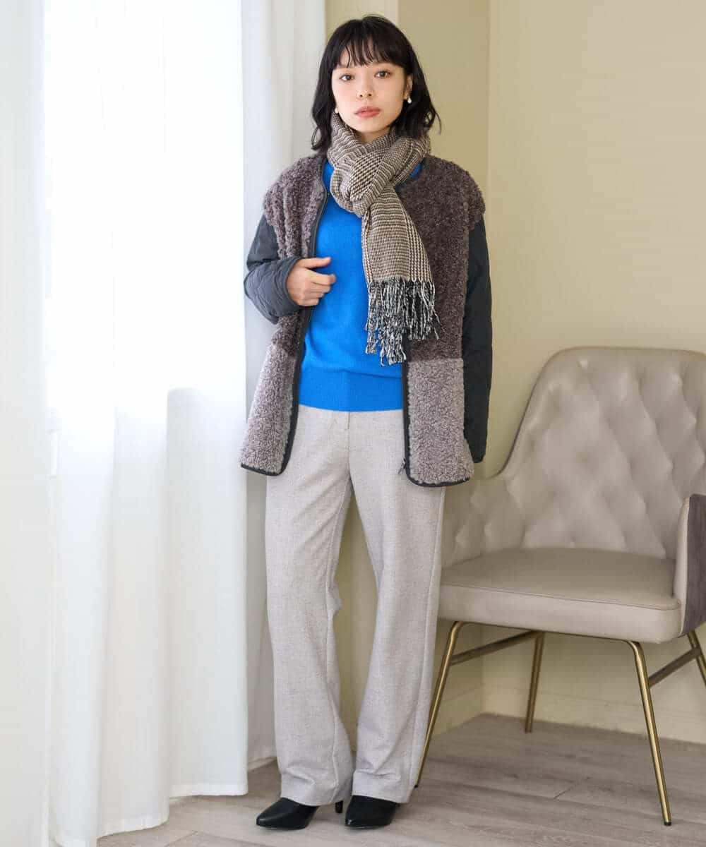 NHLAI91200 GIANNI LO GIUDICE(小さいサイズ)(メゾン ドゥ サンク) ヘリンボーンストレートパンツ ベージュ