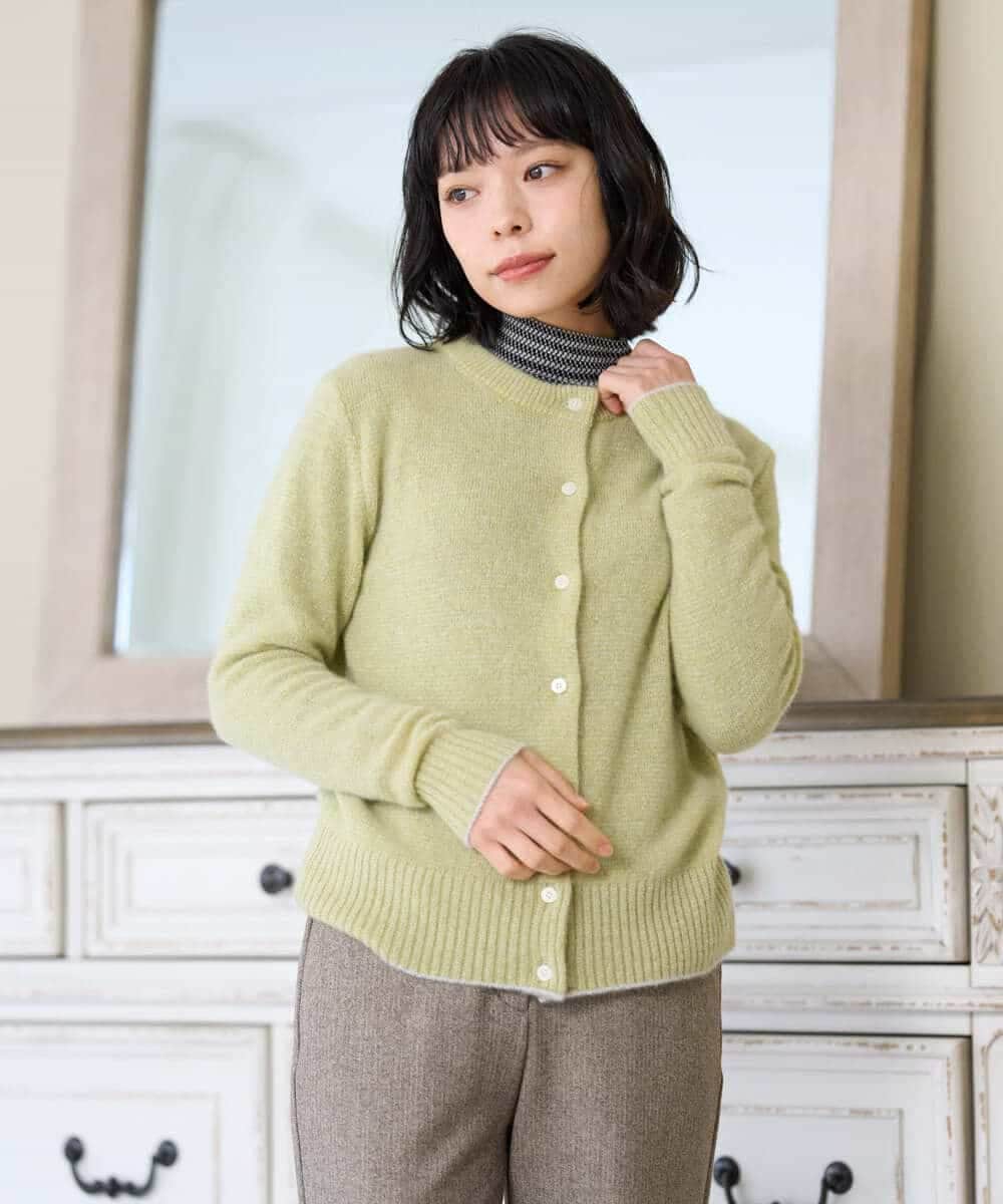 NHSAI86390 GIANNI LO GIUDICE(小さいサイズ)(メゾン ドゥ サンク) ピュアカシミヤクルーネックカーディガン ライトイエロー