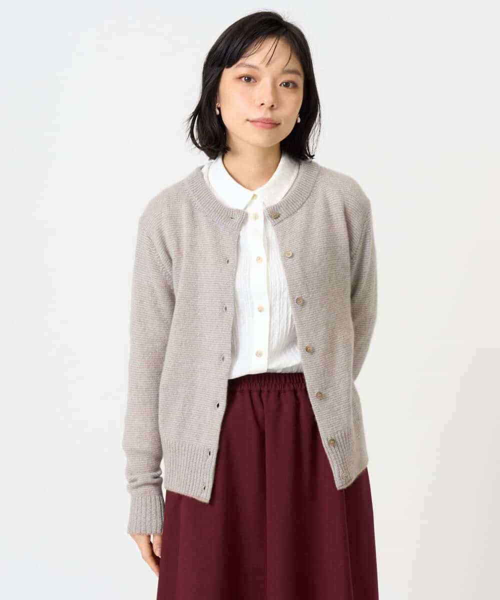 NHSAI86390 GIANNI LO GIUDICE(小さいサイズ)(メゾン ドゥ サンク) ピュアカシミヤクルーネックカーディガン ライトイエロー