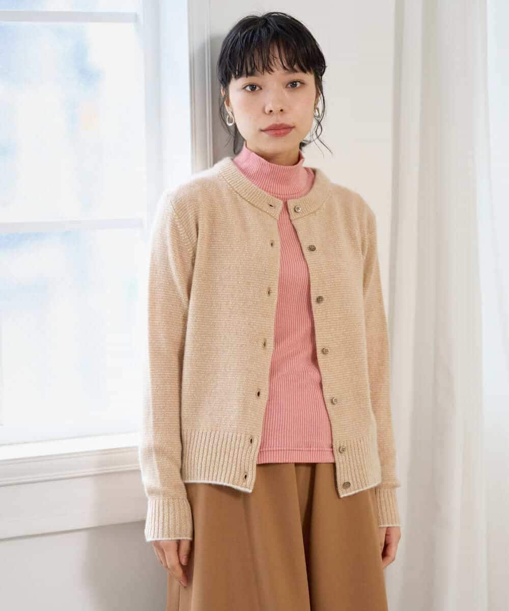 NHSAI86390 GIANNI LO GIUDICE(小さいサイズ)(メゾン ドゥ サンク) ピュアカシミヤクルーネックカーディガン オレンジベージュ