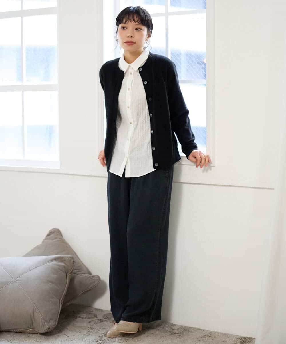 NHSAI87390 GIANNI LO GIUDICE(小さいサイズ)(メゾン ドゥ サンク) カシミヤクルーネックカーディガン ブルー