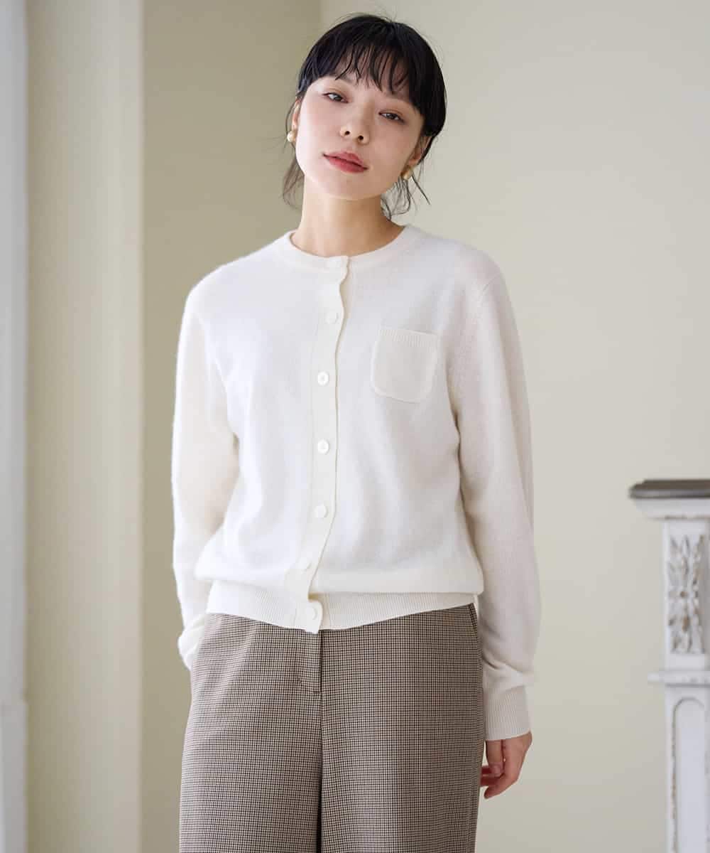 NHSAI87390 GIANNI LO GIUDICE(小さいサイズ)(メゾン ドゥ サンク) カシミヤクルーネックカーディガン ホワイト
