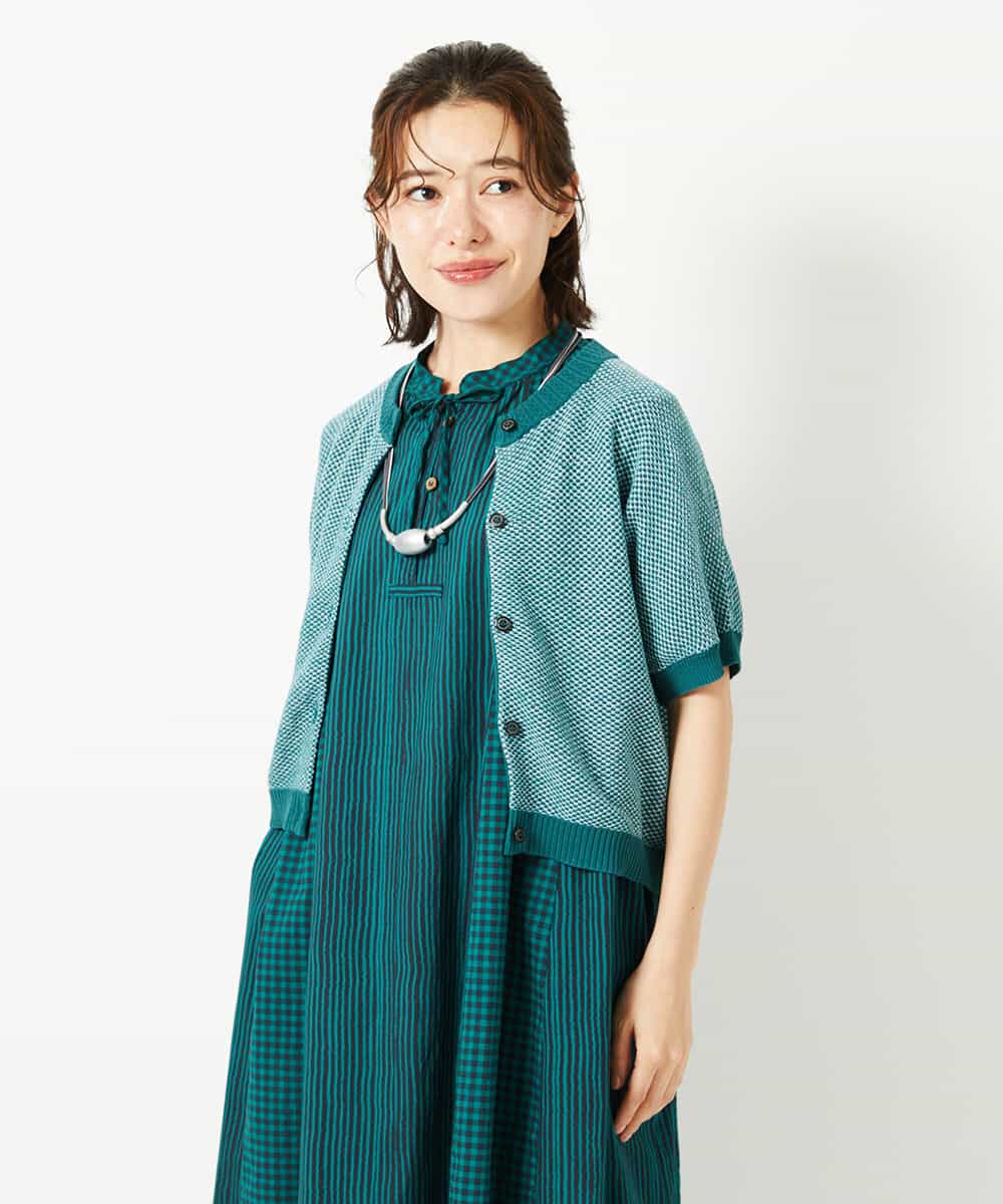NHSHE60250 GIANNI LO GIUDICE(小さいサイズ)(メゾン ドゥ サンク) 【洗える】メランジジャガードカーディガン ライトグリーン