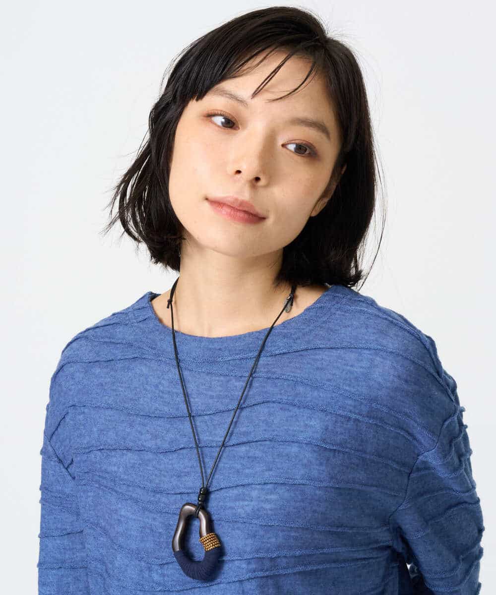 NR2AH37100 GIANNI LO GIUDICE(小さいサイズ)(メゾン ドゥ サンク) [日本製]イレギュラーウッドトップネックレス ネイビー