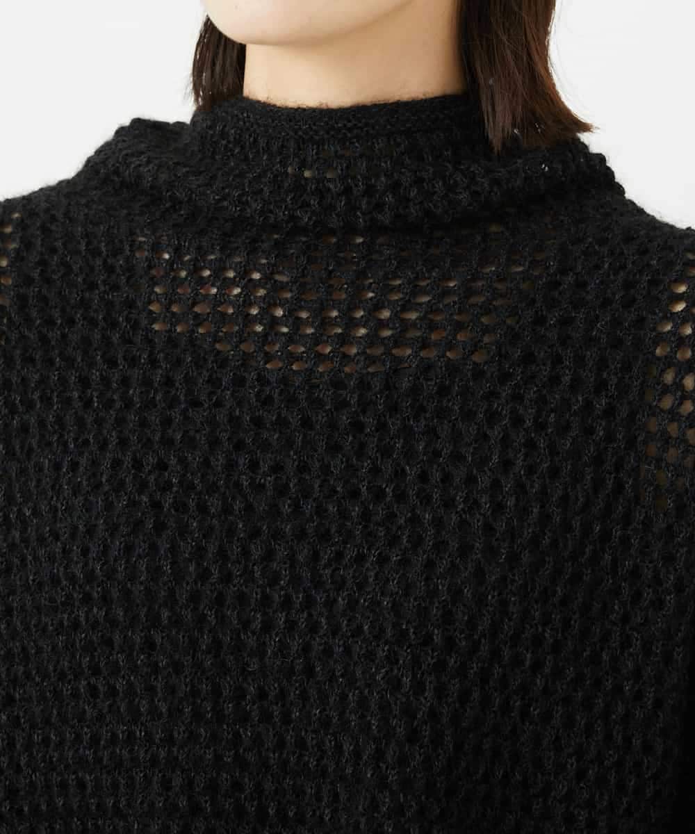 NSFAF81230 Maison de CINQ(メゾン ドゥ サンク) 透かし編みショート丈ハイネックニット ブラック