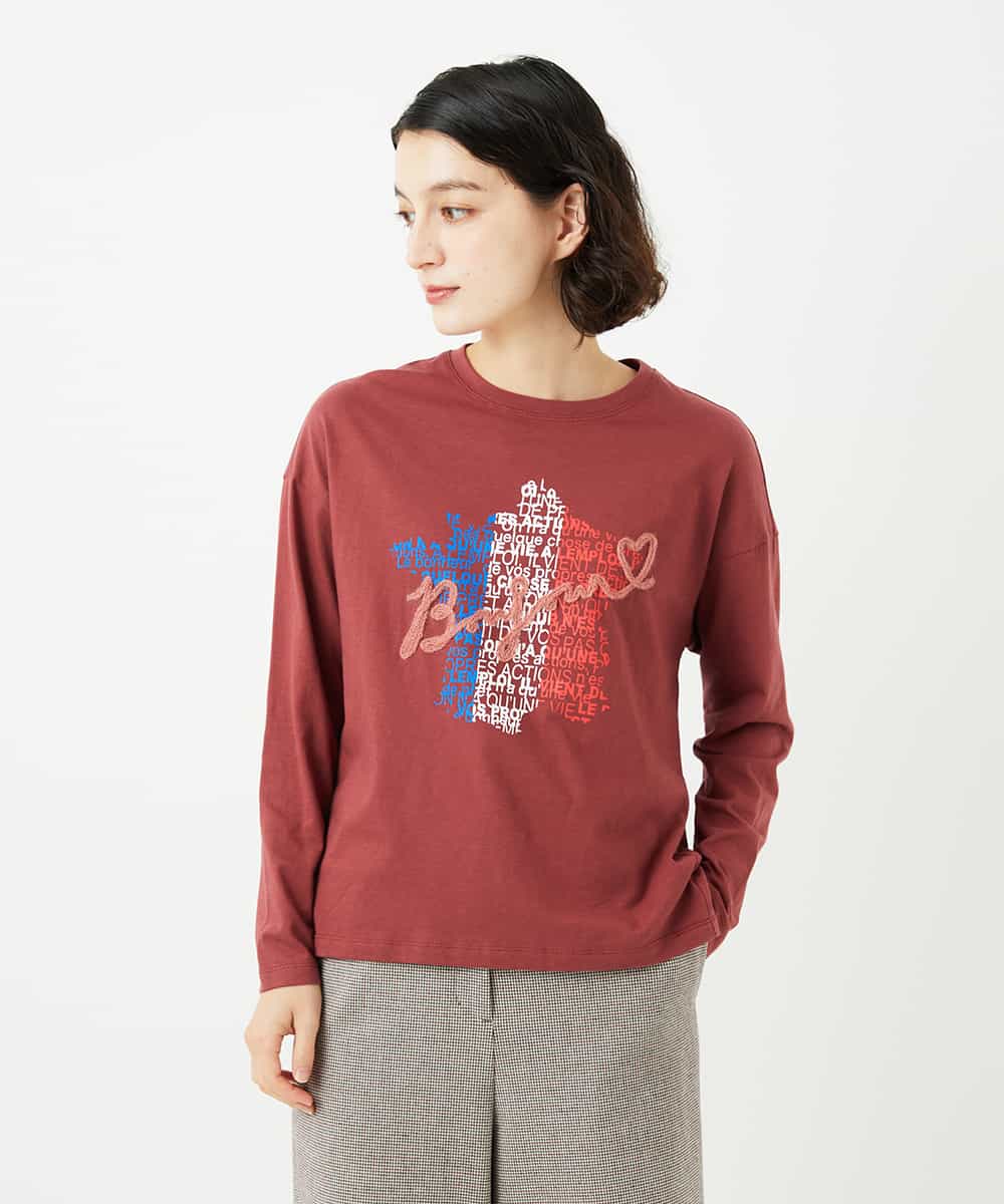 NSKAF97170 Maison de CINQ(メゾン ドゥ サンク) ロゴ刺繍コットンカットソー レッドブラウン