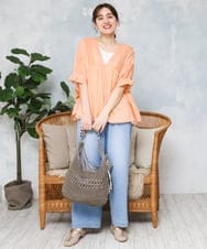 OLBFD03089 eur3(エウルキューブ) 【大きいサイズ】ピンタックコットンブラウス オレンジ