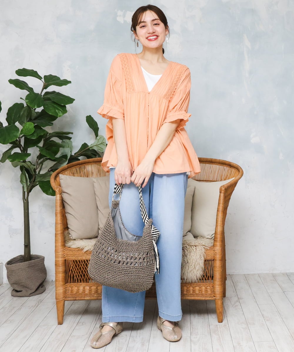 OLBFD03089 eur3(エウルキューブ) 【大きいサイズ】ピンタックコットンブラウス オレンジ