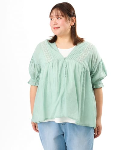 OLBFD03089 eur3 【大きいサイズ】ピンタックコットンブラウス
