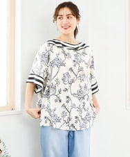 OLBFD27089 eur3(エウルキューブ) 【大きいサイズ】スカーフプリントブラウス アイボリー