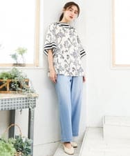 OLBFD27089 eur3(エウルキューブ) 【大きいサイズ】スカーフプリントブラウス アイボリー