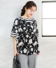 OLBFD27089 eur3(エウルキューブ) 【大きいサイズ】スカーフプリントブラウス ブラック