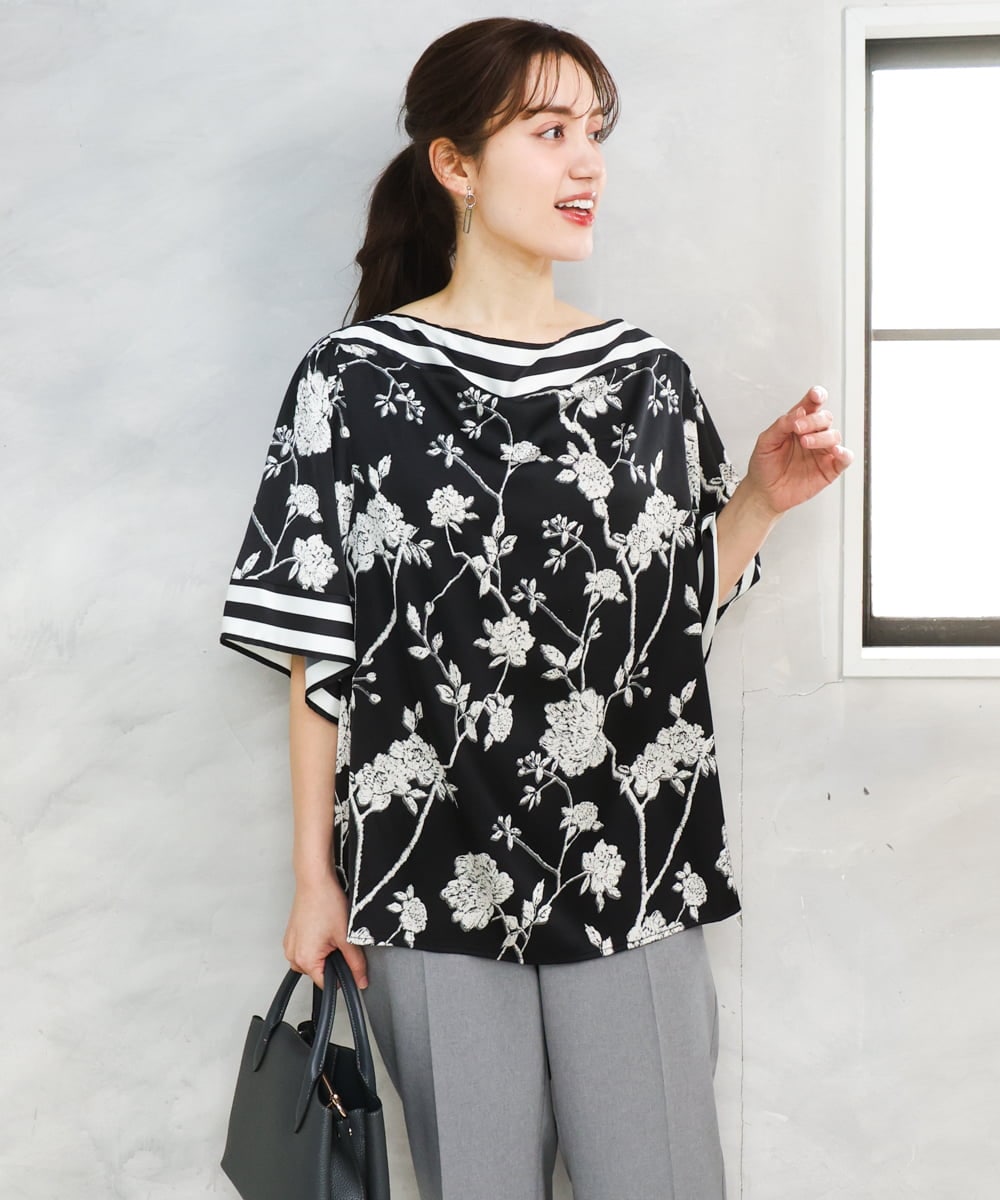 OLBFD27089 eur3(エウルキューブ) 【大きいサイズ】スカーフプリントブラウス ブラック
