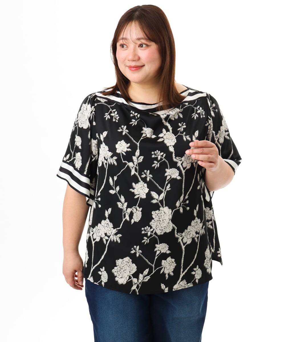 OLBFD27089 eur3(エウルキューブ) 【大きいサイズ】スカーフプリントブラウス ブラック
