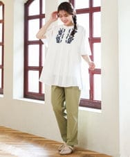 OLBHD14119 eur3(エウルキューブ) 【大きいサイズ】インド綿刺繍ギャザーブラウス ホワイト