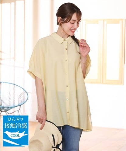 OLBHD32089 eur3 【大きいサイズ/接触冷感】シア―ボクシーシルエットブラウス