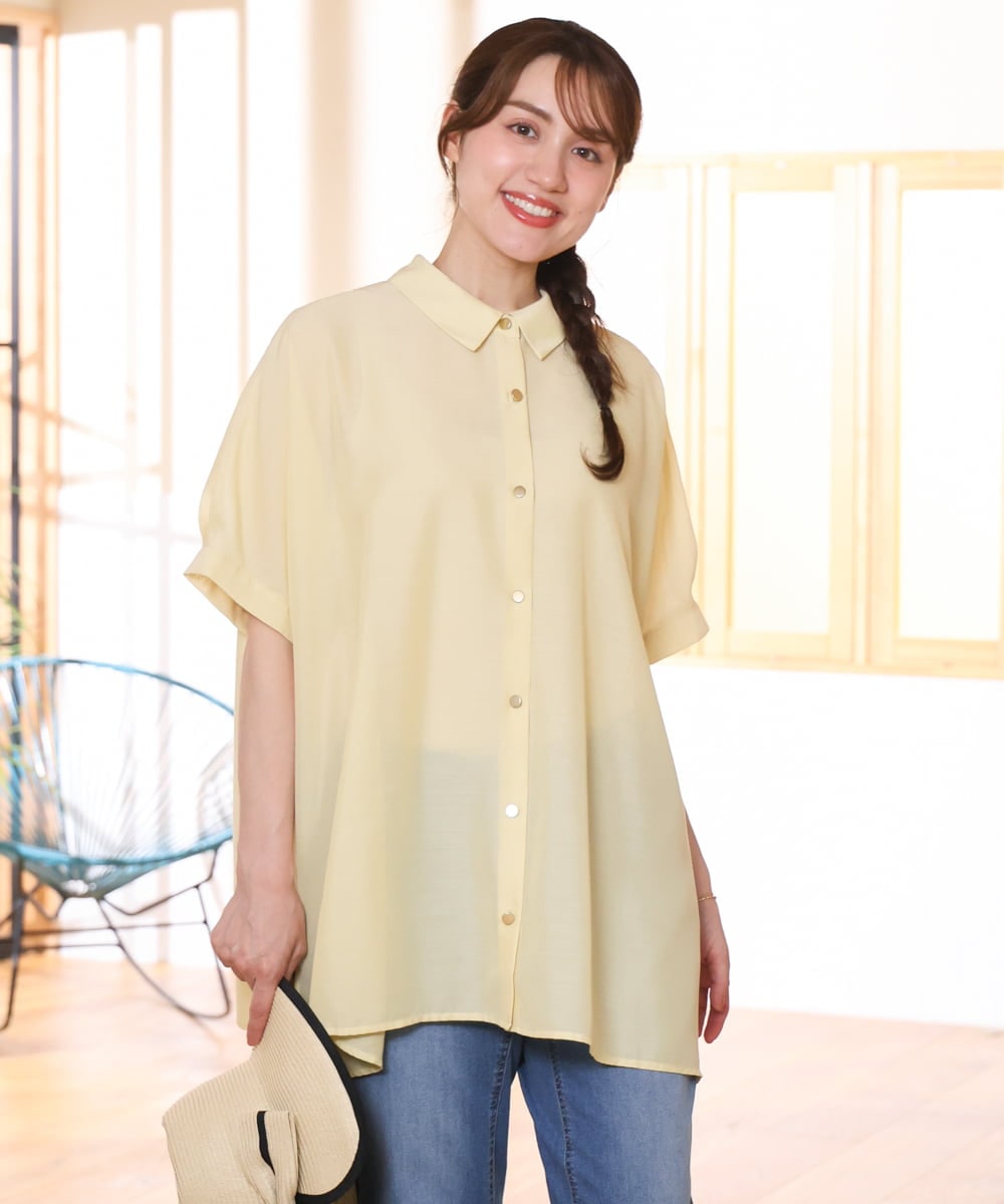 OLBHD32089 eur3(エウルキューブ) 【大きいサイズ/接触冷感】シア―ボクシーシルエットブラウス ライトイエロー