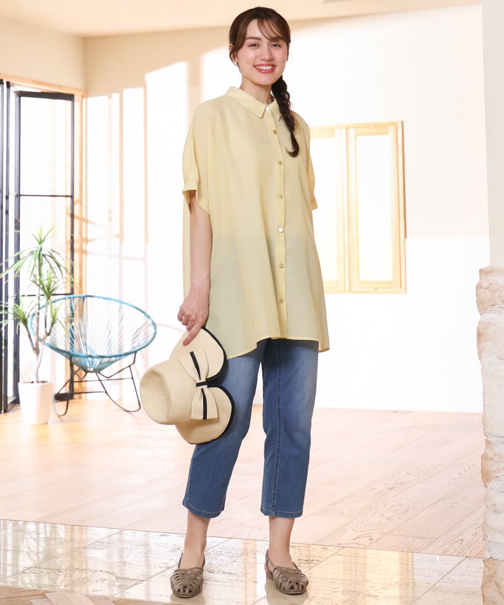 OLBHD32089 eur3(エウルキューブ) 【大きいサイズ/接触冷感】シア―ボクシーシルエットブラウス ライトイエロー