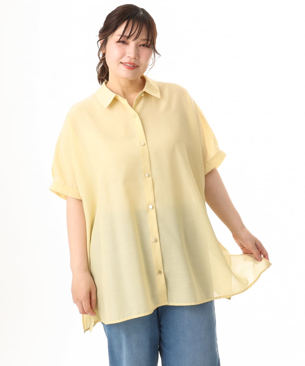 OLBHD32089 eur3(エウルキューブ) 【大きいサイズ/接触冷感】シア―ボクシーシルエットブラウス ライトイエロー