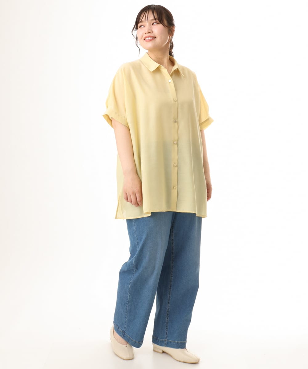 OLBHD32089 eur3(エウルキューブ) 【大きいサイズ/接触冷感】シア―ボクシーシルエットブラウス ライトイエロー