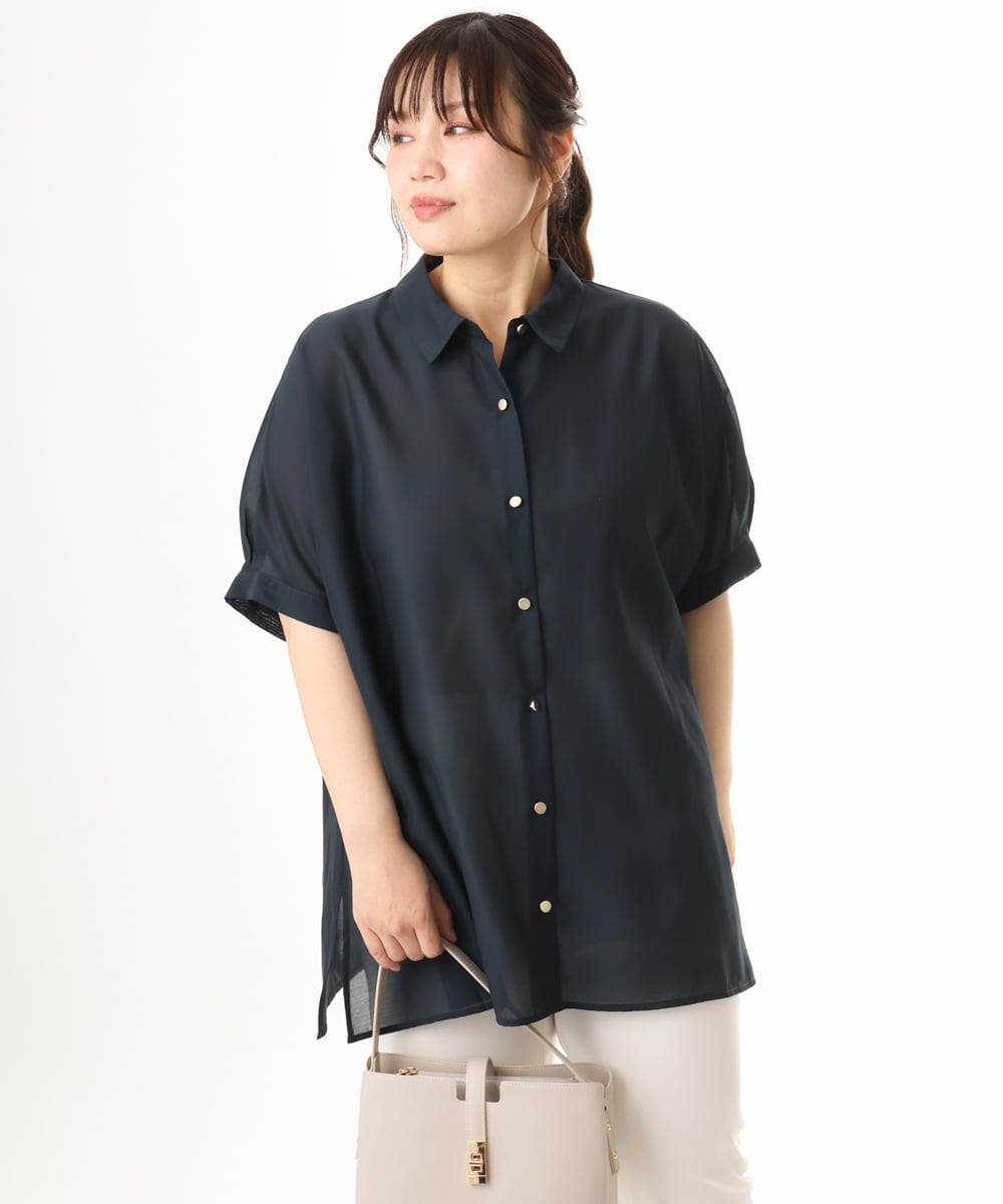 OLBHD32089 eur3(エウルキューブ) 【大きいサイズ/接触冷感】シア―ボクシーシルエットブラウス ネイビー