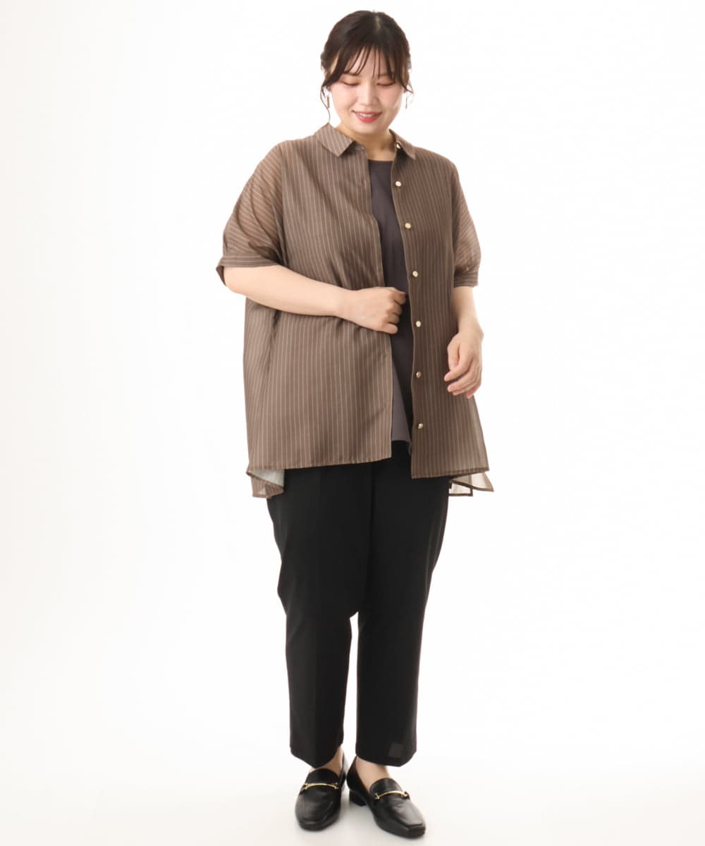 OLBHD32089 eur3(エウルキューブ) 【大きいサイズ/接触冷感】シア―ボクシーシルエットブラウス ダークブラウン