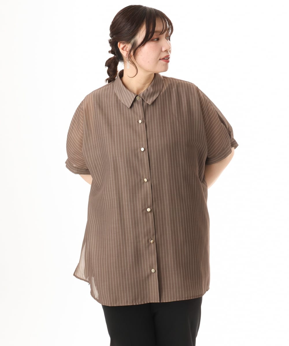 OLBHD32089 eur3(エウルキューブ) 【大きいサイズ/接触冷感】シア―ボクシーシルエットブラウス ダークブラウン