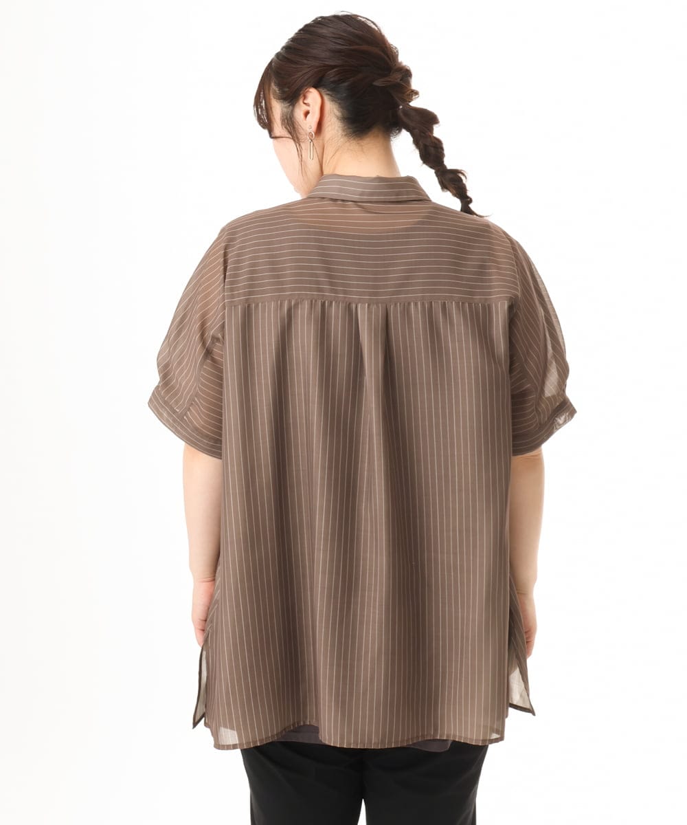 OLBHD32089 eur3(エウルキューブ) 【大きいサイズ/接触冷感】シア―ボクシーシルエットブラウス ダークブラウン