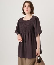 OLBID47089 eur3(エウルキューブ) 【大きいサイズ/速乾】ギンガムチェックシャーリングブラウス ダークブラウン