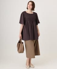 OLBID47089 eur3(エウルキューブ) 【大きいサイズ/速乾】ギンガムチェックシャーリングブラウス ダークブラウン